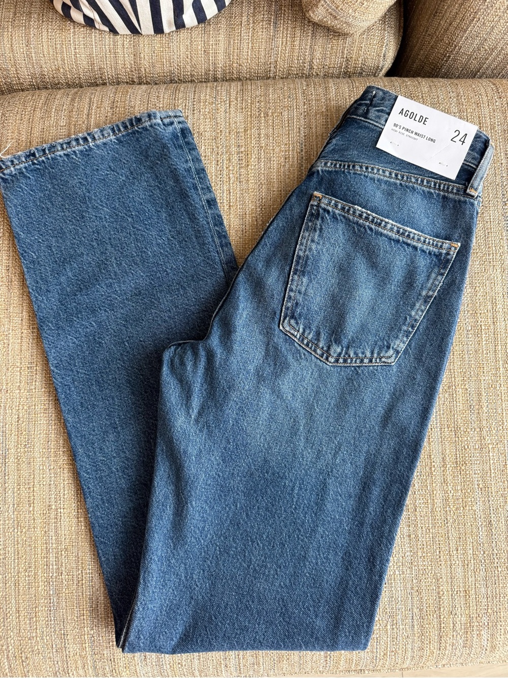 NWT Agolde 90s Pinch Waist Long High Rise Straight Jeans Denim Control Blue